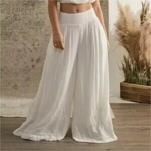 FREE PEOPLE Angie White Embroidered Boho Flowy Wide-Leg Palazzo Pants Size S